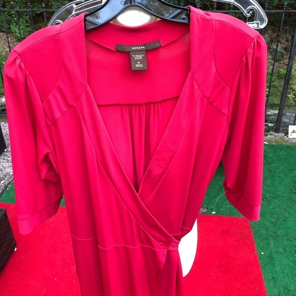 Merona size medium red true wrap dress 3/4 sleeves with stretch NWOT - Picture 3 of 14
